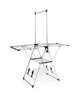 Costway 2-Layer Aluminum Foldable Drying Rack w/ Hanging Bar & 2 Height-adjustable Wings