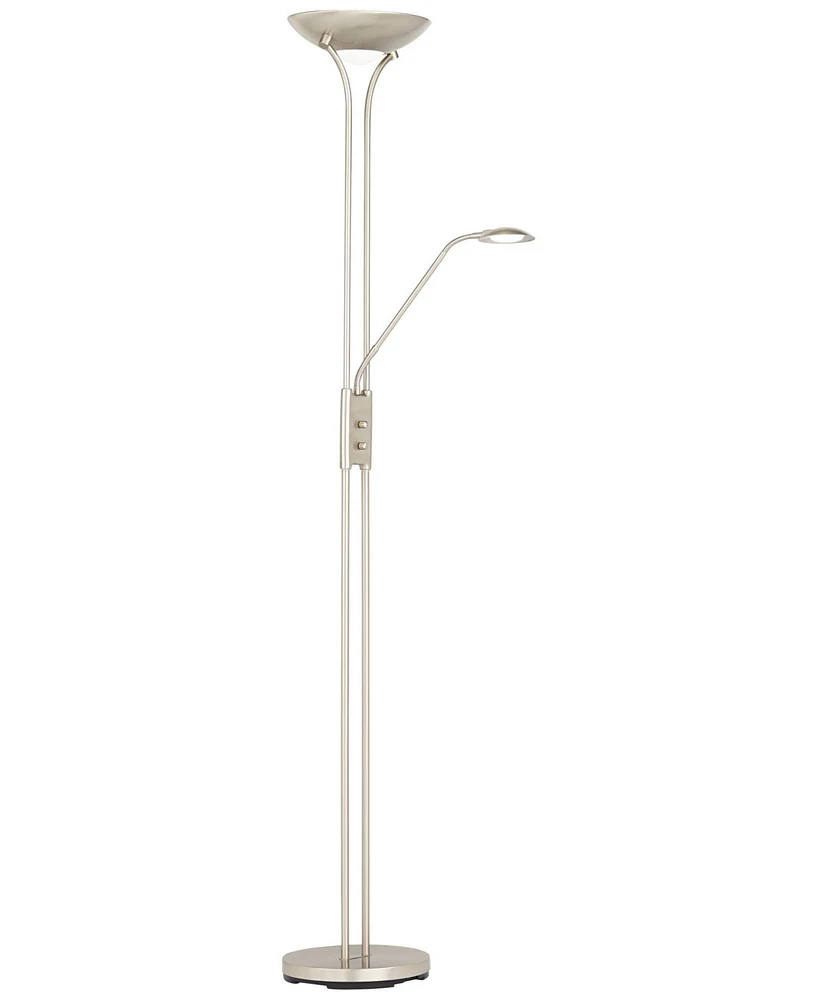 360 Lighting Canby Modern Torchiere Floor Lamp Standing with Side Light Led 72" Tall Brushed Nickel Silver Metal White Acrylic Diffuser for Living Roo