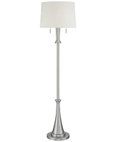 360 Lighting Karl Modern Industrial Floor Lamp Standing 63.75" Tall Brushed Nickel Silver Classic Metal White Tapered Drum Shade Decor for Living Room