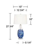 360 Lighting Marnie Modern Coastal Vase Table Lamp 28" Tall Blue Art Glass White Fabric Tapered Drum Shade Decor for Living Room Bedroom Beach House B