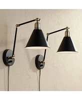 360 Lighting Wray Modern Indoor Adjustable Swing Arm Wall Lamp with Cord Set of 2 Black Antique Brass Plug-In Light Fixture Dimmable Metal Shade for B