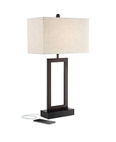 360 Lighting Todd Modern Minimalist Table Lamp with Usb and Ac Power Outlet in Base 30" Tall Bronze Rectangular Oatmeal Fabric Shade for Living Room B