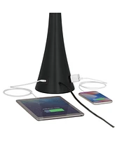 Karl Modern Table Lamps Set of 2 with Usb and Ac Power Outlet in Base 28 1/4" Tall Black Metal Faux-Silk Drum Shade for Bedroom Living Room Bedside Ni
