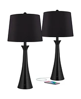 360 Lighting Karl Modern Table Lamps Set of 2 with Usb and Ac Power Outlet in Base 28 1/4" Tall Black Metal Faux