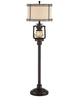 Barnes and Ivy Henson Rustic Industrial Farmhouse Standing Floor Lamp with Night Light Glass 63" Tall Bronze Earthy Fabric Drum Shade Decor for Living