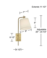Barnes and Ivy Seline Modern Wall Mounted Lamp Dimmable Warm Gold Metal Plug-In Light Fixture Off White Tapered Drum Shade for Bedroom Bedside House R