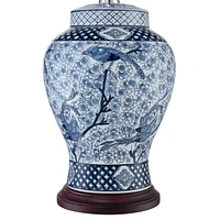 Shonna Traditional Asian Style Jar Table Lamp with Usb Charging Port 27" Tall Blue White Floral Porcelain Flared Bell Shade for Living Room Bedroom Ho