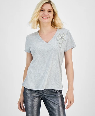 I.n.c. International Concepts Petite Cotton Embellished-Patch T-Shirt, Created for Macy's