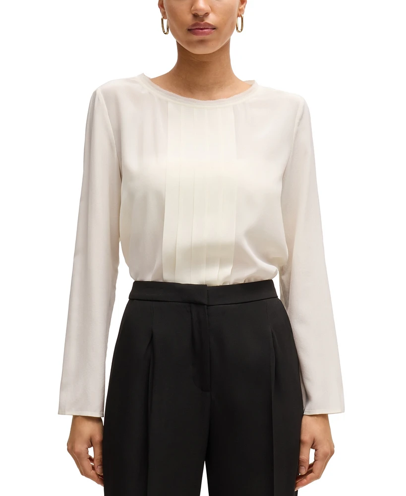 Boss by Hugo Boss Women's Pleated Front Long-Sleeved Blouse