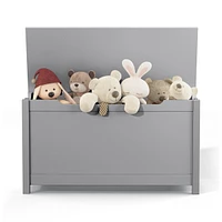 Kids Wooden Toy Box Storage With Safety Hinged Lid For Ages 3+ (Gray)