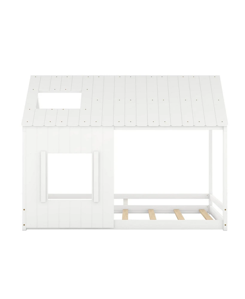 Simplie Fun Full Size House Bed With Roof And Window