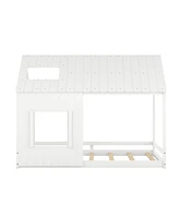 Simplie Fun Full Size House Bed With Roof And Window