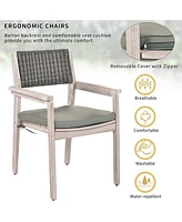 Acacia Wood Outdoor Patio Dining Set with Cushioned Chairs, 7-Piece