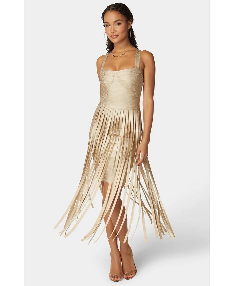 Bebe Women's Bandage Fringe Maxi Dress