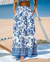 Cupshe Women's Blue & White Floral Maxi Skirt