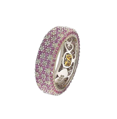 Suzy Levian New York Pink Sapphire & Lab-Grown White Pave Eternity Band Ring Sterling Silver by