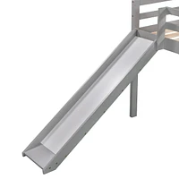 Twin Size Loft Bed Wood Bed With Slide, Stair And Chalkboard
