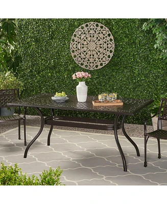 Simplie Fun Elegant Cast Aluminum Outdoor Dining Table with Lattice and Curved Legs