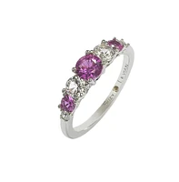 Suzy Levian New York Pink Sapphire & Lab-Grown White 7 Stone Multi Level Band Ring Sterling Silver by