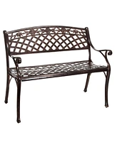 Simplie Fun Ornate Cast Aluminum Outdoor Bench with Antique Copper Finish