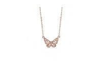 Hollywood Sensation Elegant 18k Rose Gold Butterfly Pendant Necklace with Sparkling Cubic Zirconia Stones