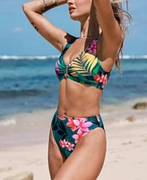 Cupshe Women's Tropical Floral U-Neck Bikini Top & Cheeky Bottoms Set