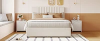Full Size Upholstered Platform Bed With 2 Drawers And 1 Twin Size Trundle, Classic Headboard Design