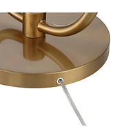 Possini Euro Design Volta Mid Century Modern Arched Floor Lamp with Usb Charging Port Glass Tray Table 66" Tall Antique Brass Gold Metal White Linen D