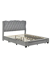 Simplie Fun Velvet Queen Platform Bed with Storage