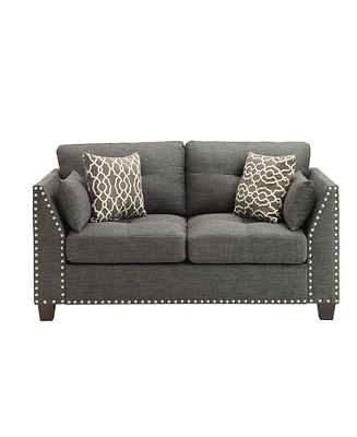 Simplie Fun Elegant Linen Loveseat with Buttonless Tufting and Nailhead Trim