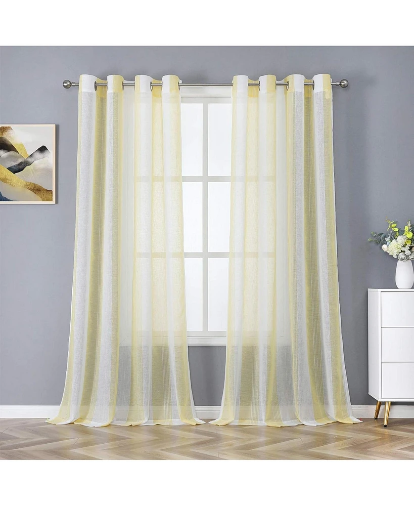 Caromio Yarn-Dyed Vertical Stripe Grommet Voile Sheer Window Curtain Panels, 52" x 54"