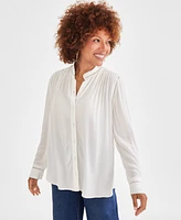 Style & Co Women's Lace-Inset Button-Front Blouse, Created for Macy's