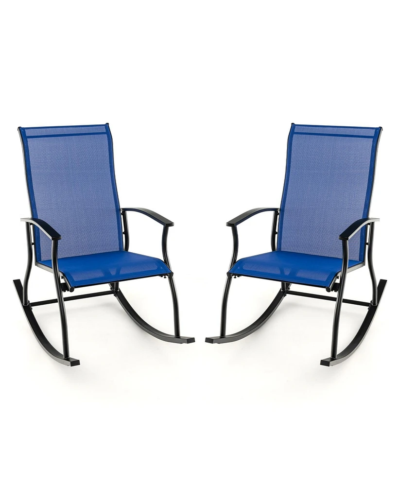 Slickblue 2 Pieces Outdoor Rocking Chairs with Breathable Backrest-Navy