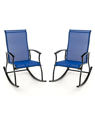 Slickblue 2 Pieces Outdoor Rocking Chairs with Breathable Backrest-Navy