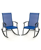 Slickblue 2 Pieces Outdoor Rocking Chairs with Breathable Backrest-Navy