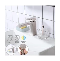 Yescom 1 Hole Bathroom Sink Faucet Square Single Handle Cold & Hot Water Tap Nickel