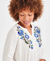 Style & Co Petite Falling Bloom Embroidered Top, Created for Macy's