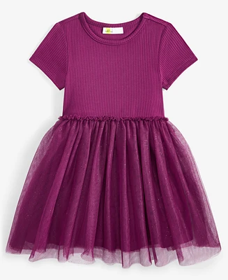 Epic Threads Toddler Girls Short-Sleeve Ribbed Glitter-Tulle Dress, Created for Macy's