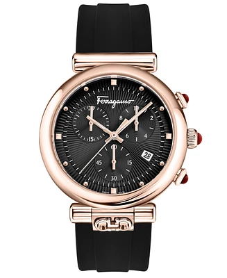 Ferragamo Women's Swiss Chronograph Ora Black Silicone Strap Watch 40mm