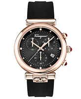 Ferragamo Women's Swiss Chronograph Ora Black Silicone Strap Watch 40mm