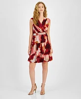 Taylor Women's Printed Chiffon Belted Dress