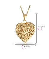 Bling Jewelry Filigree Star Heart Shape Aromatherapy Essential Oil Perfume Diffuser Locket Necklace 18K Gold Plated