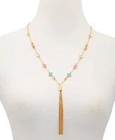 Guess Gold-Tone Multicolor Crystal & Chain Tassel Lariat Necklace, 26" + 2" extender