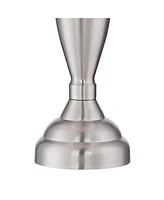 Regency Hill Blair Traditional Table Lamps 25" Tall Set of 2 with Dimmers Brushed Nickel Metal Candlestick White Fabric Drum Shade for Bedroom Living