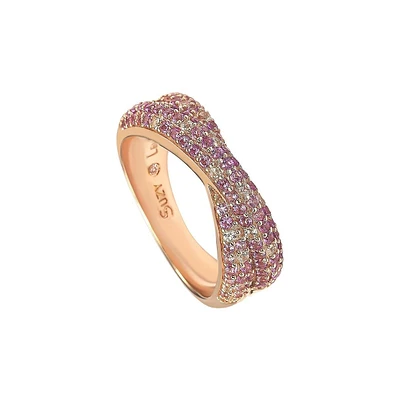 Suzy Levian New York Pink Sapphire & Lab-Grown White Sapphire Pave Crossover Twist Band Ring in Sterling Silver by Suzy Levian