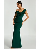 Quiz Women's Scuba Crepe Asymmetric Cowl Neck Maxi Dress