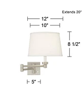 Modern Indoor Swing Arm Wall Lamp Brushed Nickel Plug-In Light Fixture Dimmable White Linen Tapered Drum Shade for Bedroom Bedside House Reading Livin