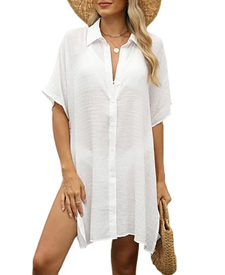 Cupshe Women's White Collared Split Hem Cover-Up