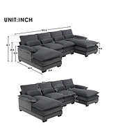 Mondawe 109.8x55.9" Modern U-shaped Sectional Sofa with Waist Pillows,6-seat Upholstered Symmetrical Furniture,Sleeper Couch Chaise Lou