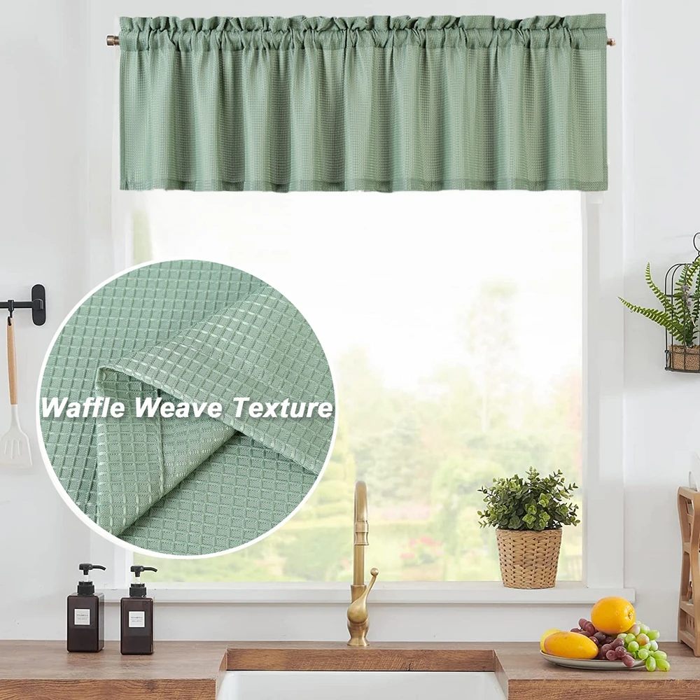 Caromio Waffle Weave Rod Pocket Kitchen Valance Curtain, 60" x 15"